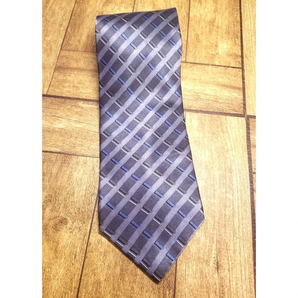 Murano Gray‎ Blue Geometric Smooth Silk Pointed Tie